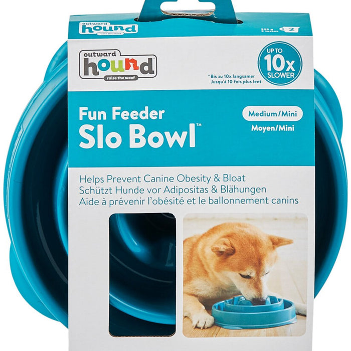 Outward hound fun feeder - anti gobble dog food bowl - 6 colors and 3 sizes - vet recommended slow bowl - medium mini - blue-0