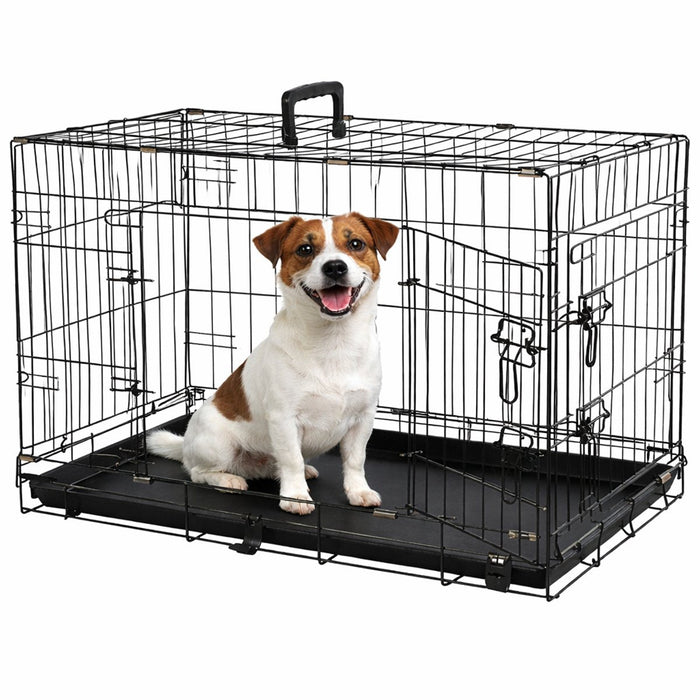 Flamingo dog crate m – foldable dog crate car – dog crate wire cage mezo black – 77x47x55 cm – sturdy space-saving-0
