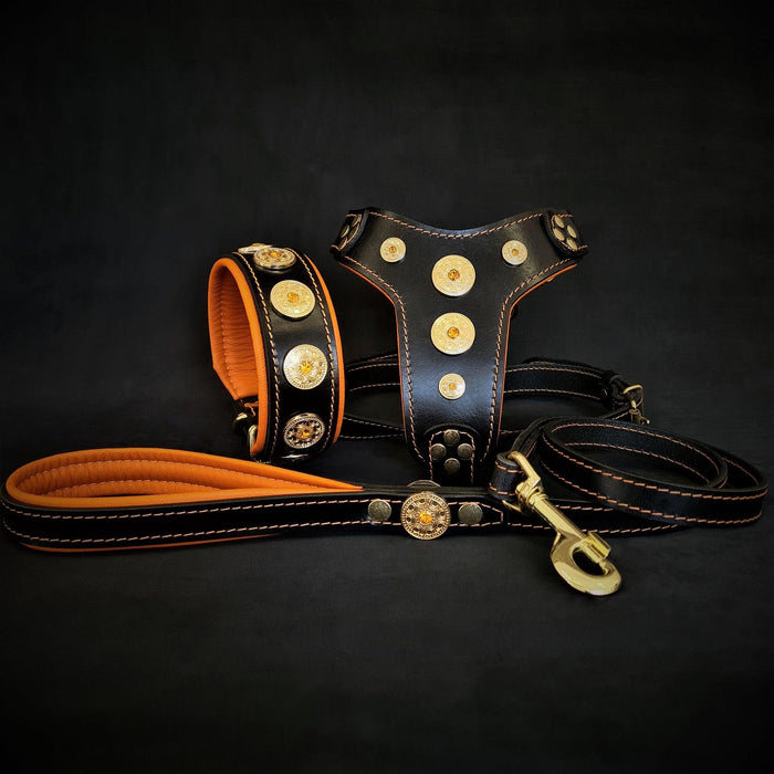 The ''Bijou'' SET - Collar, Harness, Leash. Orange-0