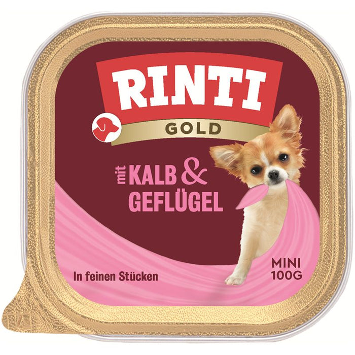 Hundenassfutter Schale Gold Mini Kalb & Geflügel 100g, 16er Pack – Rinti