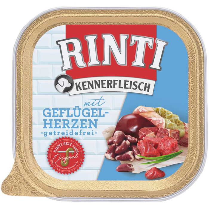 Hundenassfutter Schale Kennerfleisch mit Geflügelherzen 300g, 9er Pack – Rinti