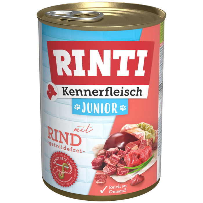 Hundenassfutter Kennerfleisch Junior Rind 400g, 12er Pack – Rinti