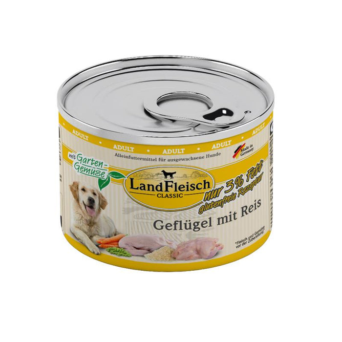 Hundenassfutter Dog Classic Geflügel mit Reis & Gartengemüse extra mager 195g, 6er Pack – Landfleisch