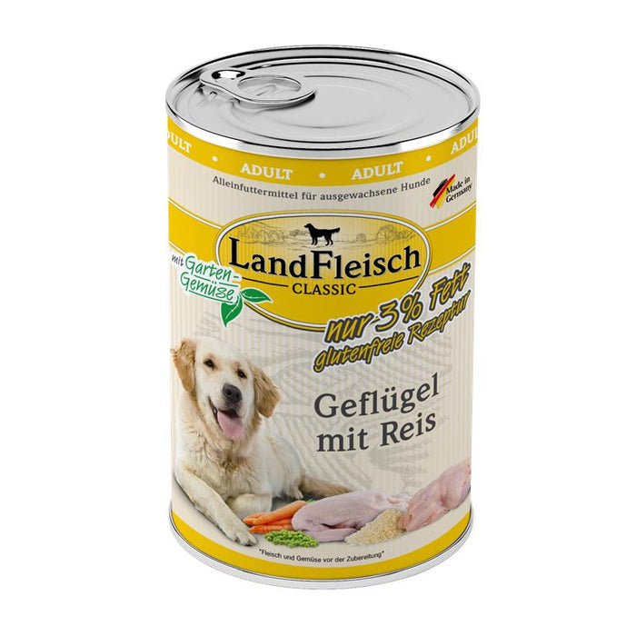 Hundenassfutter Dog Classic Geflügel mit Reis & Gartengemüse extra mager, 6er Pack – Landfleisch
