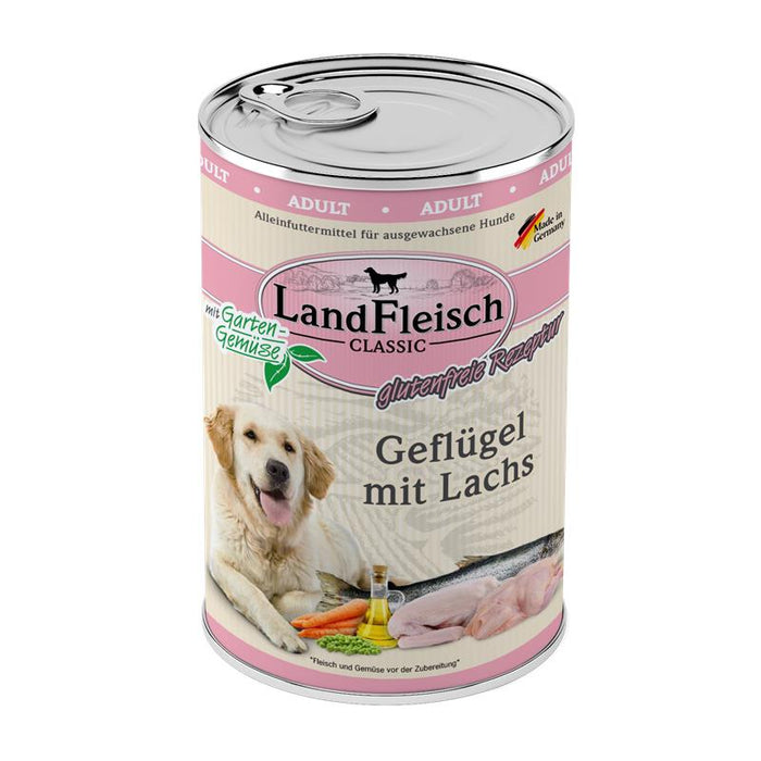 Hundenassfutter Dog Classic Geflügel mit Lachs & Gartengemüse, 6er Pack – Landfleisch