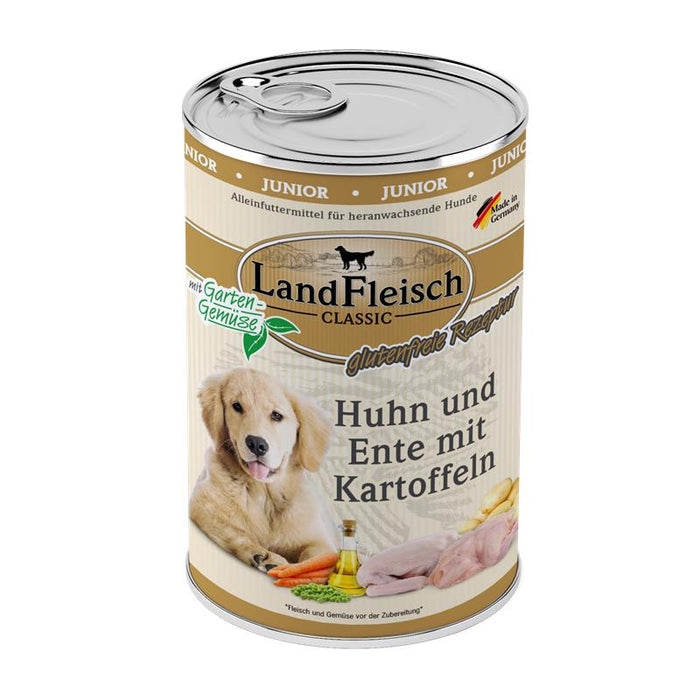 Hundenassfutter Dog Classic Junior Huhn, Ente & Kartoffeln mit Gartengemüse, 6er Pack – Landfleisch