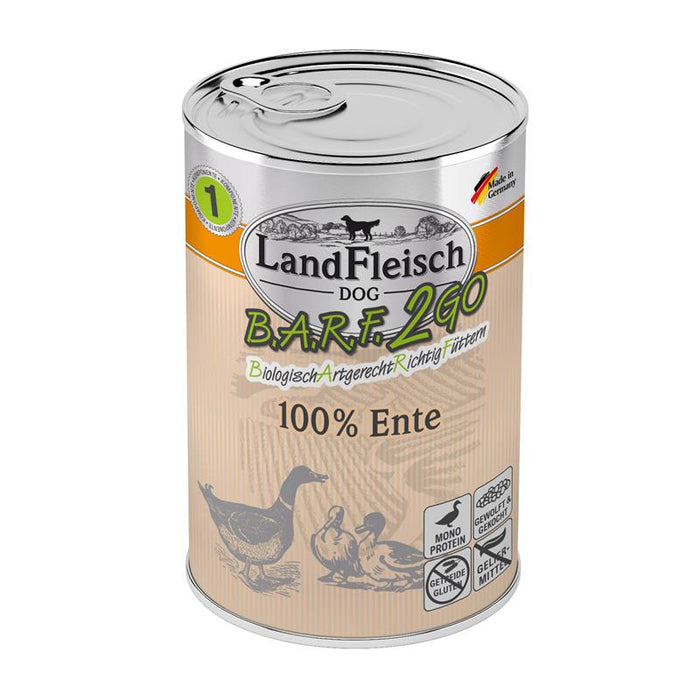 Hundenassfutter B.A.R.F.2GO 100% von der Ente 400g, 6er Pack – Landfleisch