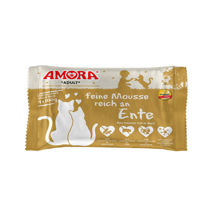 Katzennassfutter Cat PB feine Mousse reich an Ente 4x100g, 10er Pack – Amora