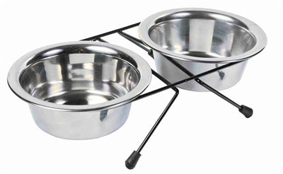 Trixie food water bowl set stainless steel metal-0