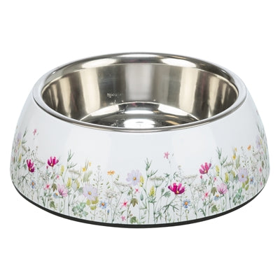 Trixie food bowl water bowl floral motif stainless steel white multicolored-0