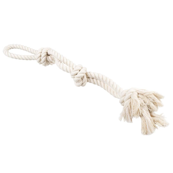 Baumwollseil für Hunde – ECO mit 3 Knoten & Schlaufe, weiß