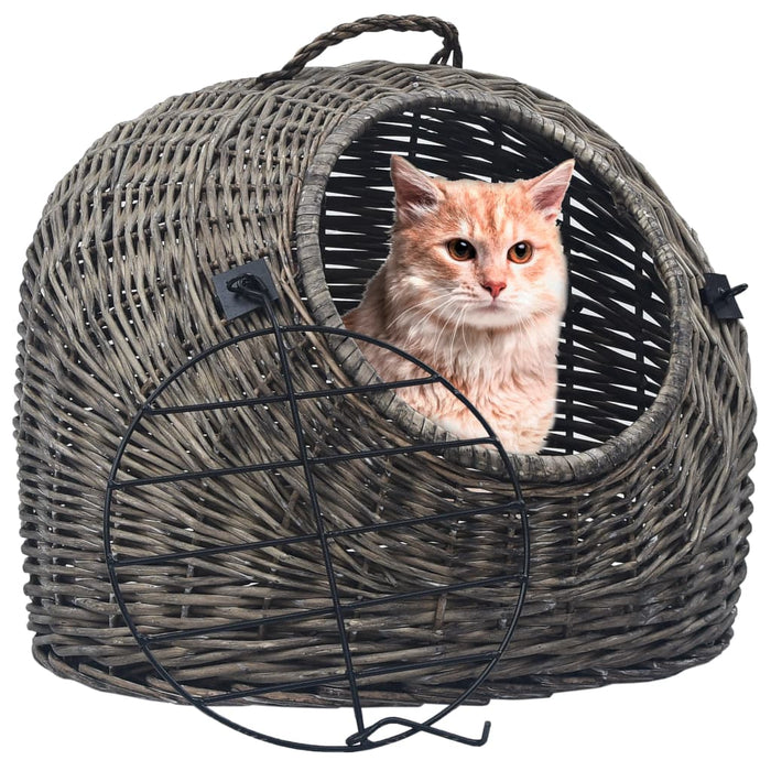 Vidaxl cat carrier 60x45x45 cm natural willow wood grey