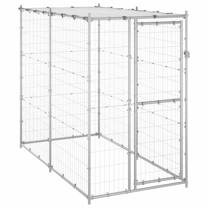 Vidaxl Outdoor Dog Kennel with Roof 110x220x180 cm Galvanized Steel-0