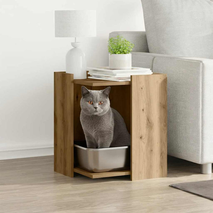 Vidaxxl cat litter cabinet 42x42x51 cm crafted wood, artisanal oak-colored-0