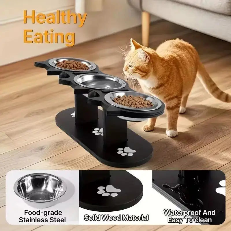 15° Tilted Elevated Cat Bowls - Raised Cat Bowls Stand,3 Stainless Steel Cat Dishes for Food and Water, Pet bowl