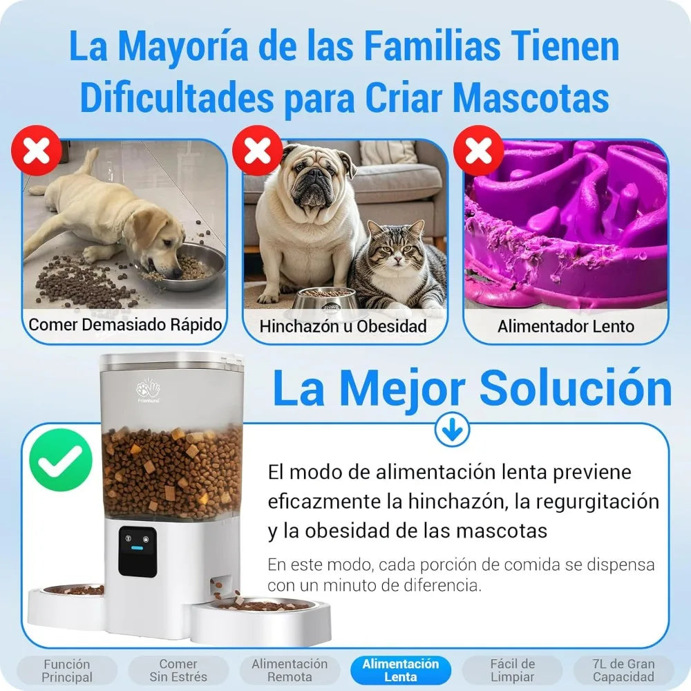 Dual Automatic Cat Feeder WiFi 7L Slow Feeding Pet Food Dispenser with App Control Alexa Compatible for Multiple Pets Detachable