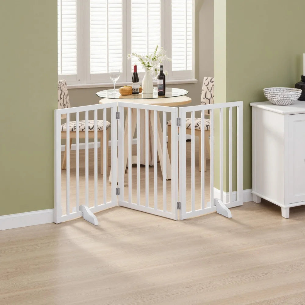 Wooden Foldable Dog Gate with Support Feet, Foldable Safety Pet Fence Freestanding Indoor Barrier for House, Doorway, Stairs, 3/4 Panels