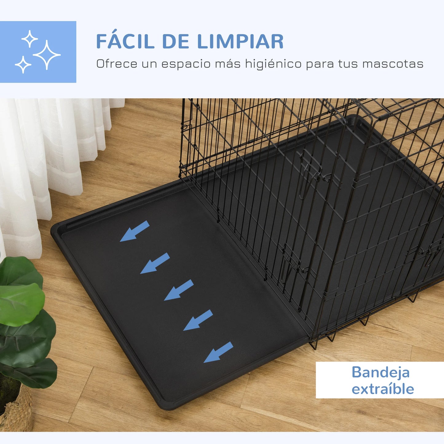 Pawhut Foldable Dog Cage Dog Carrier with 2 Doors Removable Tray Carrying Handle 92X57X62.5 cm Black