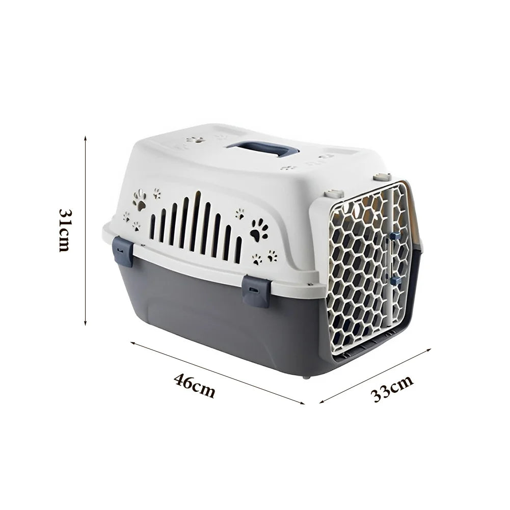Pet Carrier Box Dog Transport Air Box Portable Cat Handheld Carrying Box with Breathable Window for Cats Dogs Beige 31x46x33cm