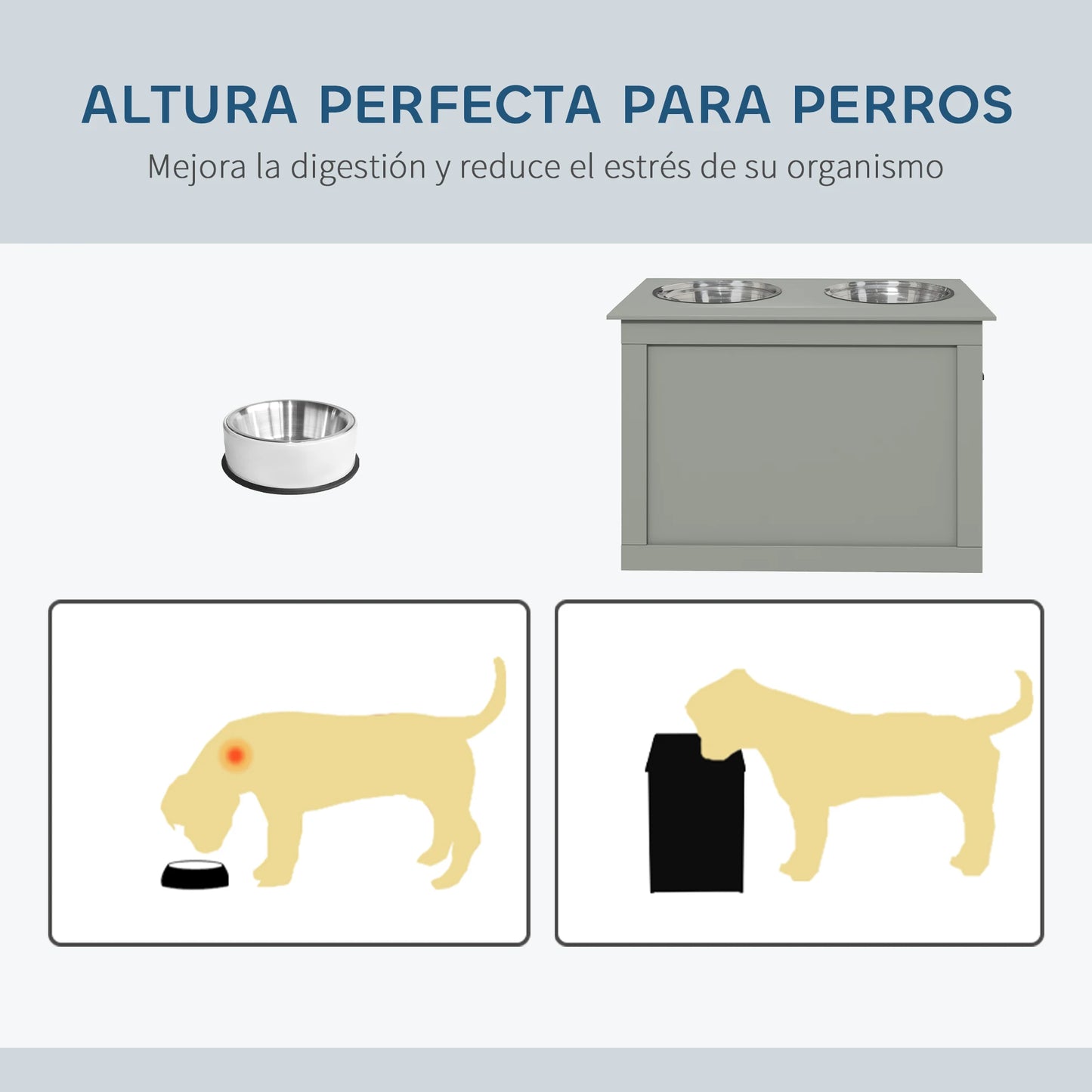 Pawhut Elevated Feeder for Large Dogs with 2 2000ml Bowls and Hidden Storage 60X30X41 cm Gray