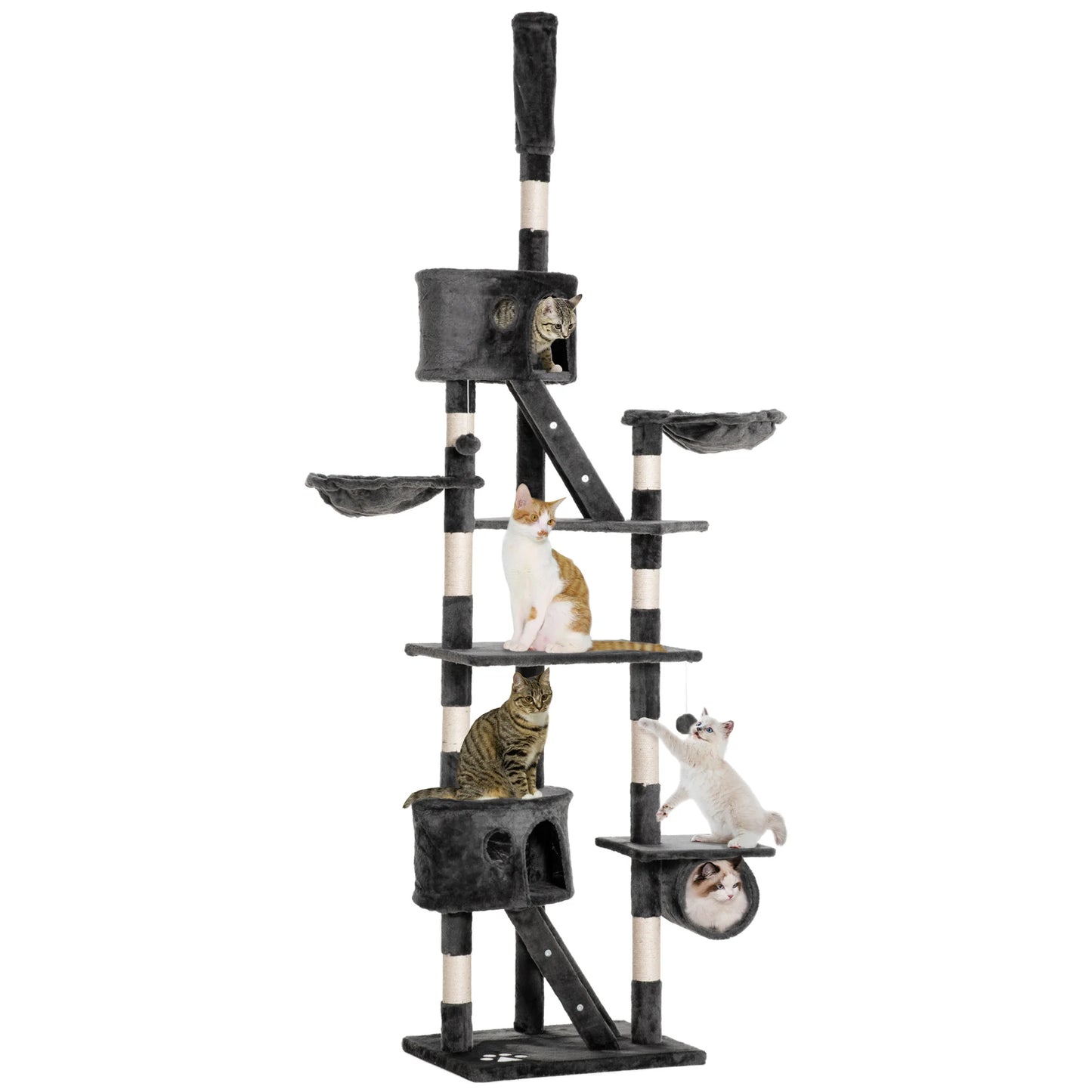 PawHut 240-260cm Floor to Ceiling Cat Tree with Scratching Posts