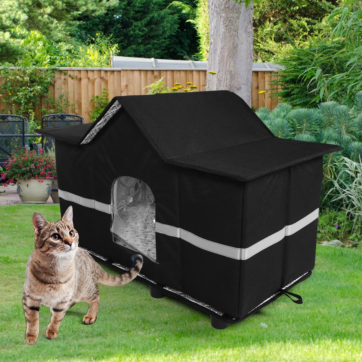 Waterproof Outdoor Large Cat Shelter & Roof Window Elevated Pet House Feral Cat House Can Be Used Indoors Winter Summer Outdoor