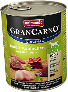 Hundenassfutter GranCarno Adult Rind & Kaninchen mit Kräutern 800g, 6er Pack | Animonda Dog