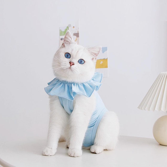 Breathable Cat Recovery Suit with Ruffle Collar-0