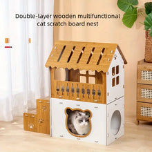 Villa-Style Cat Scratcher Cardboard House - Plaid Pattern