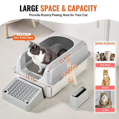VEVOR 6 in Deep Cat Litter Box Odor-Free Litter Box with Filtering Foot Board