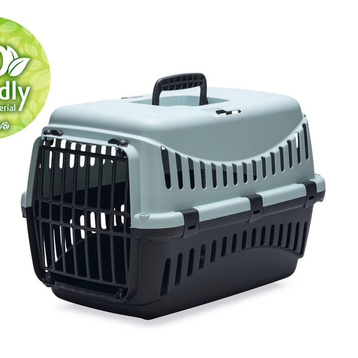 Beeztees Gipsy eco reismand kat - transportbox kat/klein huisdier - afneembare bovenkant lichtblauw/zwart - l - 58x38x38 cm