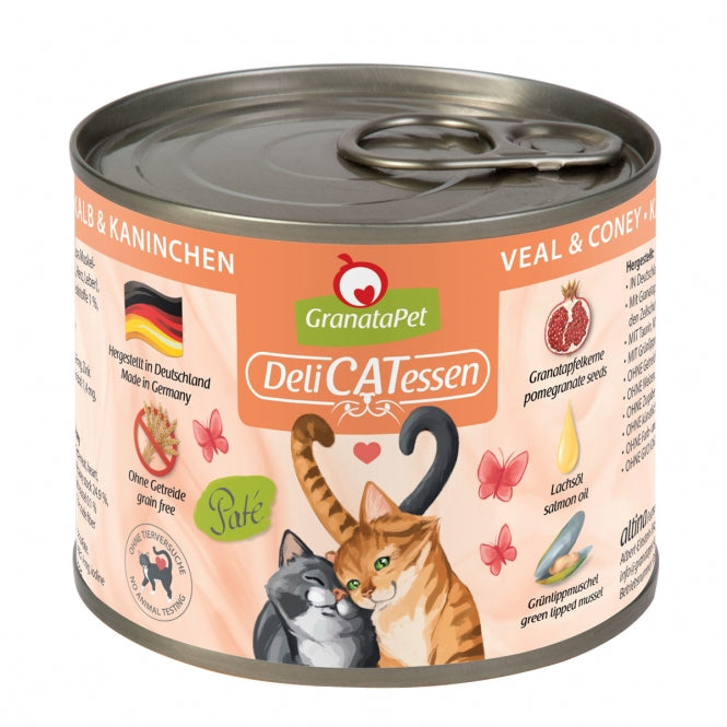 Katzennassfutter – Delicatessen Dose Kalb & Kaninchen, 6er Pack