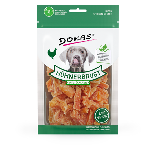 Hundeleckerli Dog Hühnerbrustfilet in Stückchen 70g – Dokas