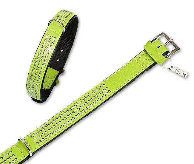 Hundehalsband – VINTAGE Strass 3-reihig, Kiwi, 30 mm, 55 cm