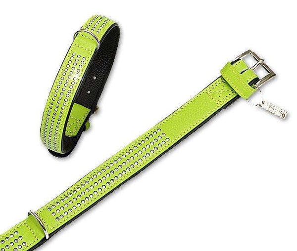 Hundehalsband – VINTAGE Strass 3-reihig, Kiwi, 30 mm, 55 cm