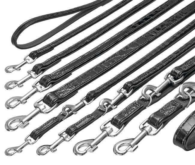 Büffelleder-Leine für Hunde – BUFFALO KROKO Schwarz, 18 mm, 100 cm