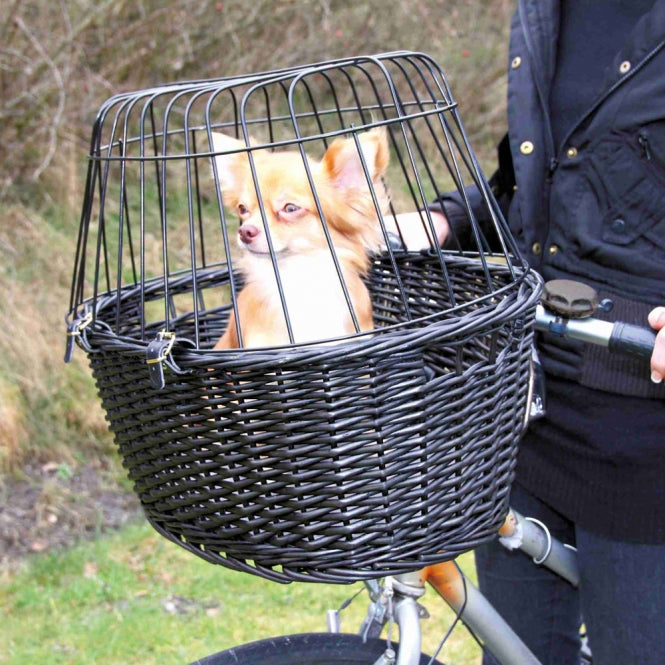 Hundefahrradkorb – aus Weide mit Gitter, schwarz – Bild 3