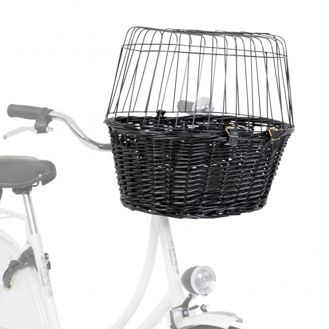 Hundefahrradkorb – aus Weide mit Gitter, schwarz