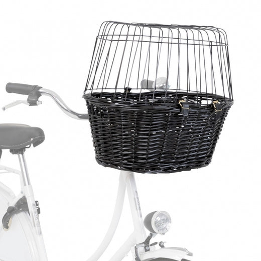 Hundefahrradkorb – aus Weide mit Gitter, schwarz