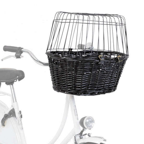 Hundefahrradkorb – aus Weide mit Gitter, schwarz
