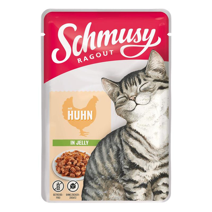 Katzennassfutter Schmusy Ragout mit Huhn in Jelly 100g, 22er Pack – Finnern