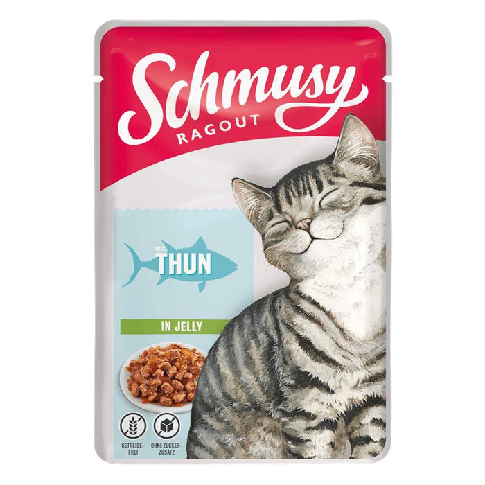 Katzennassfutter Schmusy Ragout mit Thunfisch in Jelly 100g, 22er Pack – Finnern