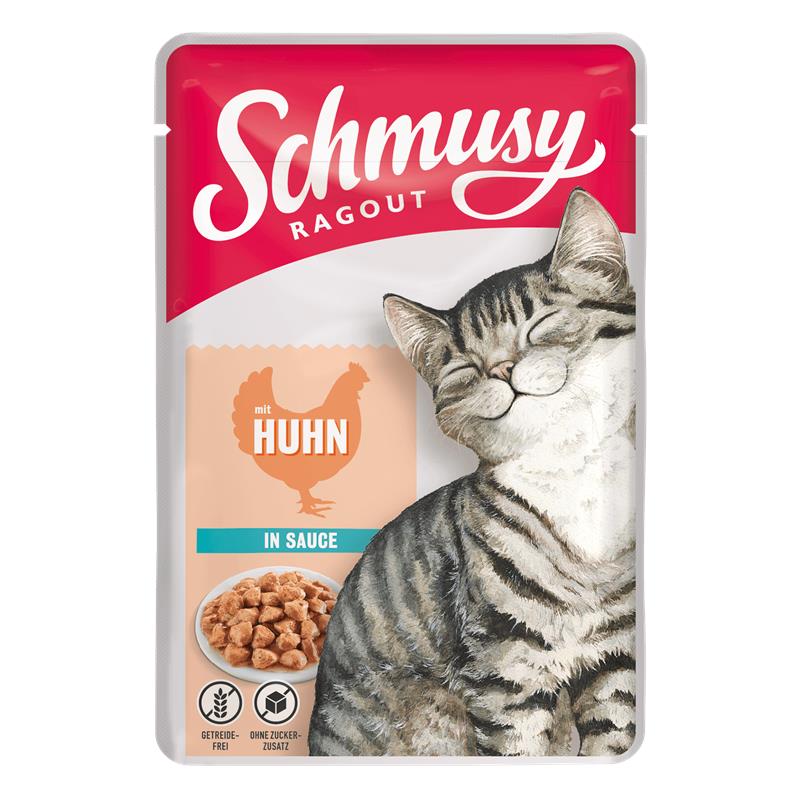 Katzennassfutter Schmusy Ragout mit Huhn in Sauce 100g, 22er Pack – Finnern