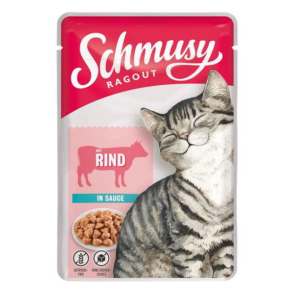 Katzennassfutter Schmusy Ragout mit Rind in Sauce 100g, 22er Pack – Finnern
