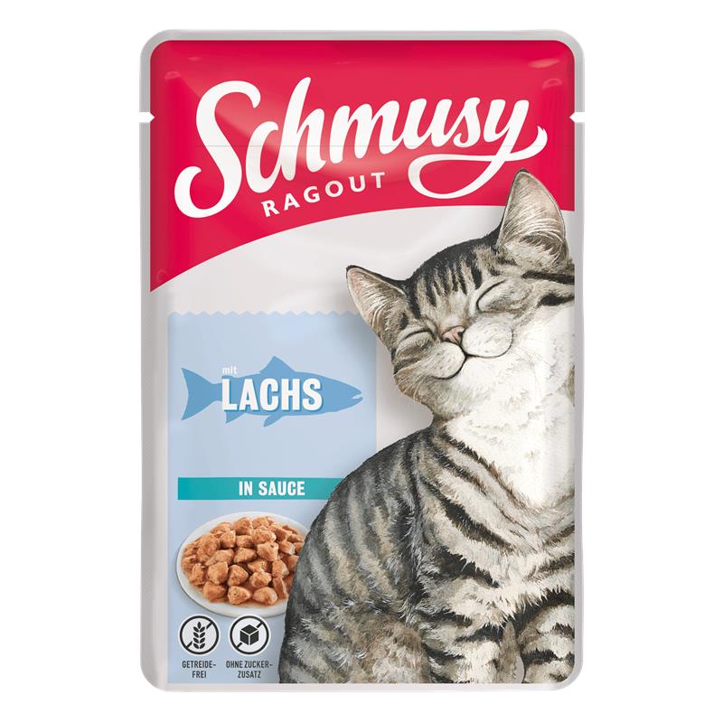 Katzennassfutter Schmusy Ragout mit Lachs in Sauce 100g, 22er Pack – Finnern