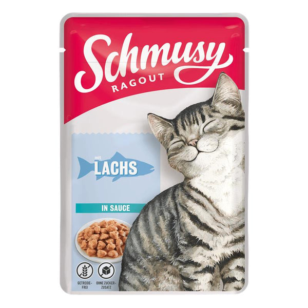 Katzennassfutter Schmusy Ragout mit Lachs in Sauce 100g, 22er Pack – Finnern