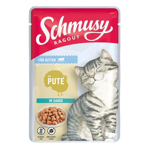 Katzennassfutter Schmusy Ragout Kitten mit Pute in Sauce 100g, 22er Pack – Finnern