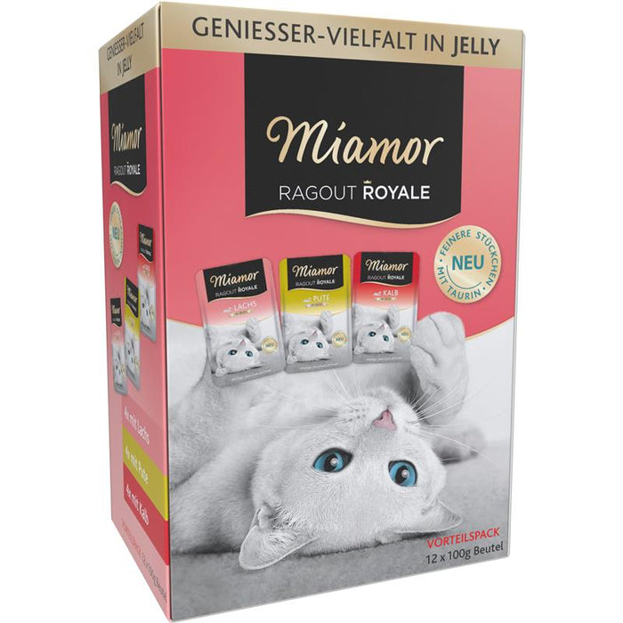 Katzennassfutter Miamor MP Ragout Royale in Jelly Lachs, Pute, Kalb 12x100g, 4er Pack – Finnern Miamor