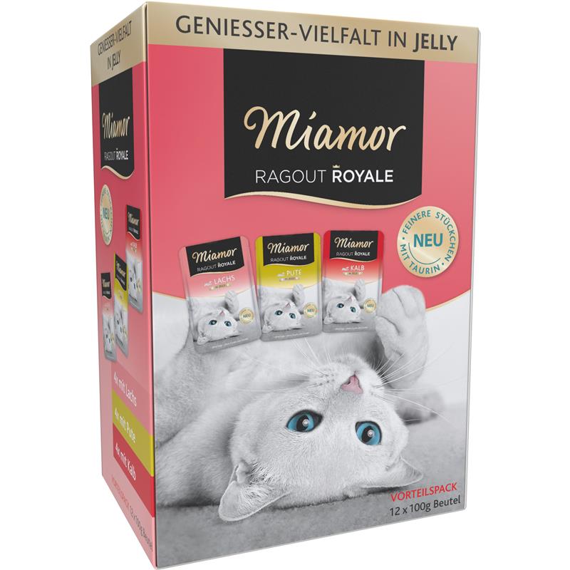 Katzennassfutter Miamor MP Ragout Royale in Jelly Lachs, Pute, Kalb 12x100g, 4er Pack – Finnern Miamor