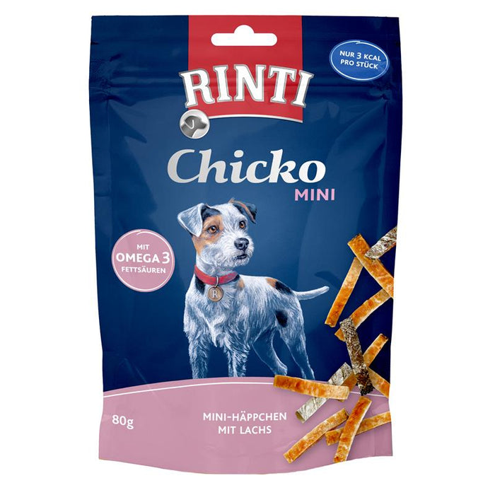 Hundeleckerli Chicko Mini Häppchen Lachs 80g, 12er Pack – Rinti